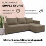 KAMPINĖ SOFA-LOVA SU IŠSKLEIDŽIAMA LOVA IR SAUGYKLA STURYJE - Vaizdas 8
