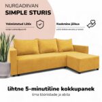 KAMPINĖ SOFA-LOVA SU IŠSKLEIDŽIAMA LOVA IR SAUGYKLA STURYJE